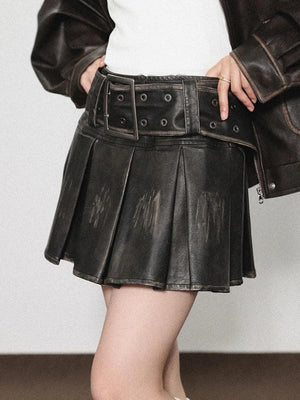Grunge Faux Leather Pleated Mini Skirt