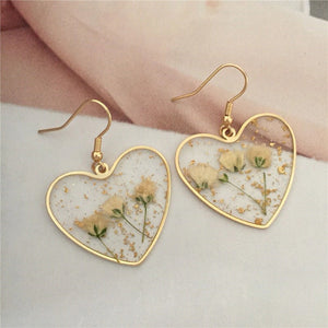 Pressed Flower Heart Earrings