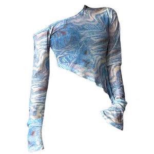 Blue Marble Asymmetrical Crop Top