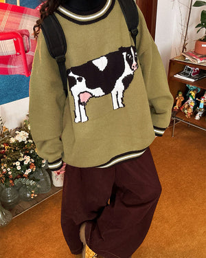 Cow Print Knit Sweater