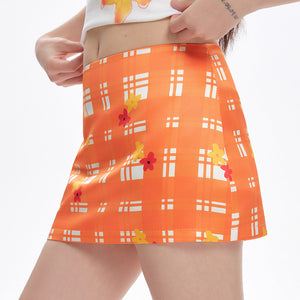Floral Gingham Mini Skirt