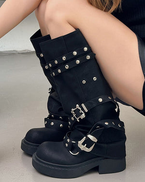 Grunge Sleaze Combat Buckle Boots