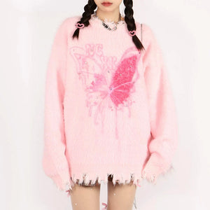 Pastel Pink Butterfly Sweater