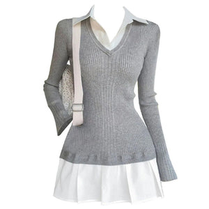 Preppy Style Pleated Knit Dress