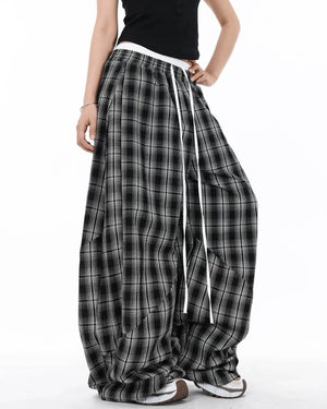 Skater Girl Plaid Wide Leg Pants