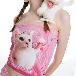 Y2K Queen Cat Tube Top
