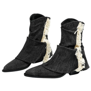 Y2K Style Distressed Black Denim Boots