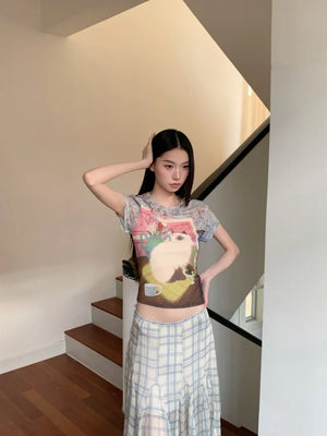 Cat Graphic Sheer Top