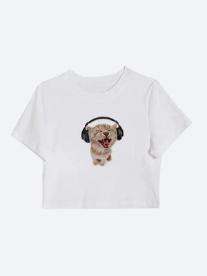 Cat with Earphones Tee