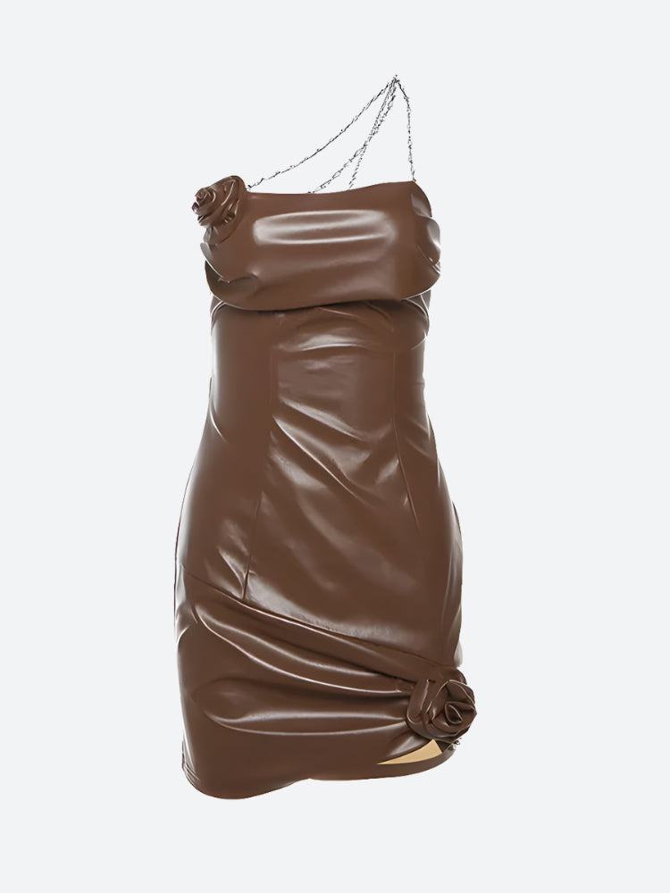 Chain Strap Faux Leather Mini Dress