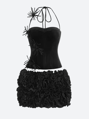 Corset Top & Ruffled Mini Skirt Two Piece Set