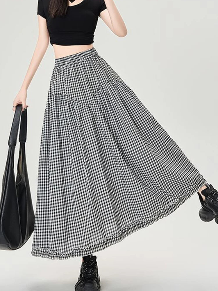 Gingham Tiered Midi Skirt