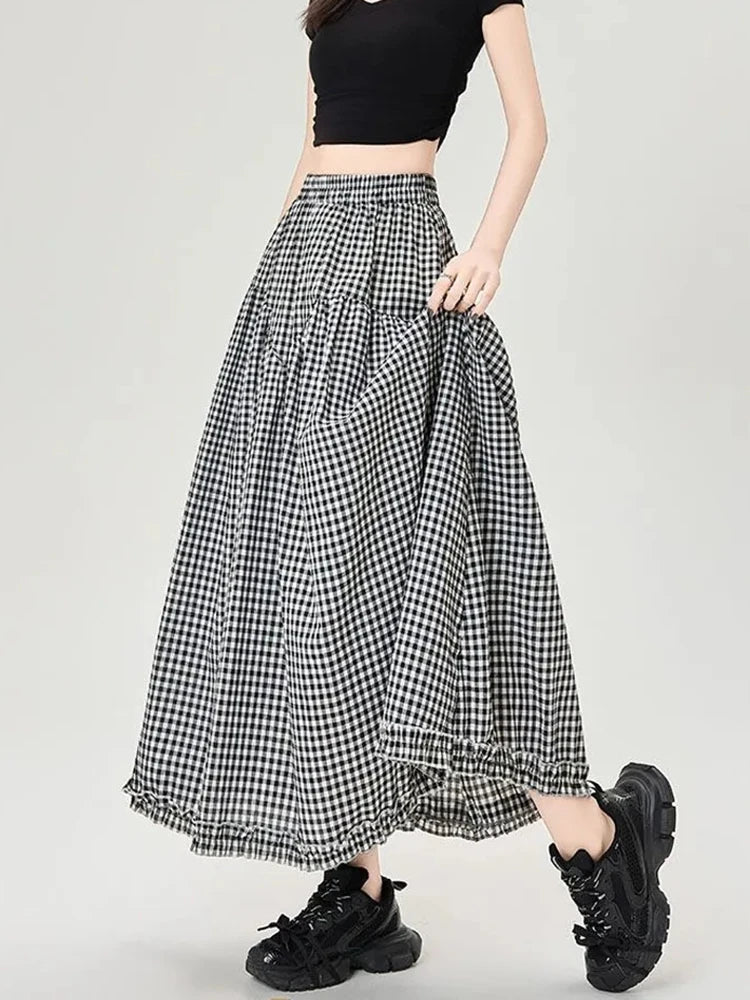 Gingham Tiered Midi Skirt
