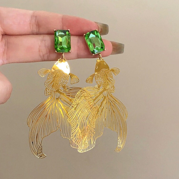 Koi Fish Green Stone Earrings