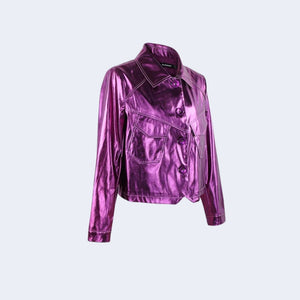 Metallic Fuchsia Faux Leather Jacket