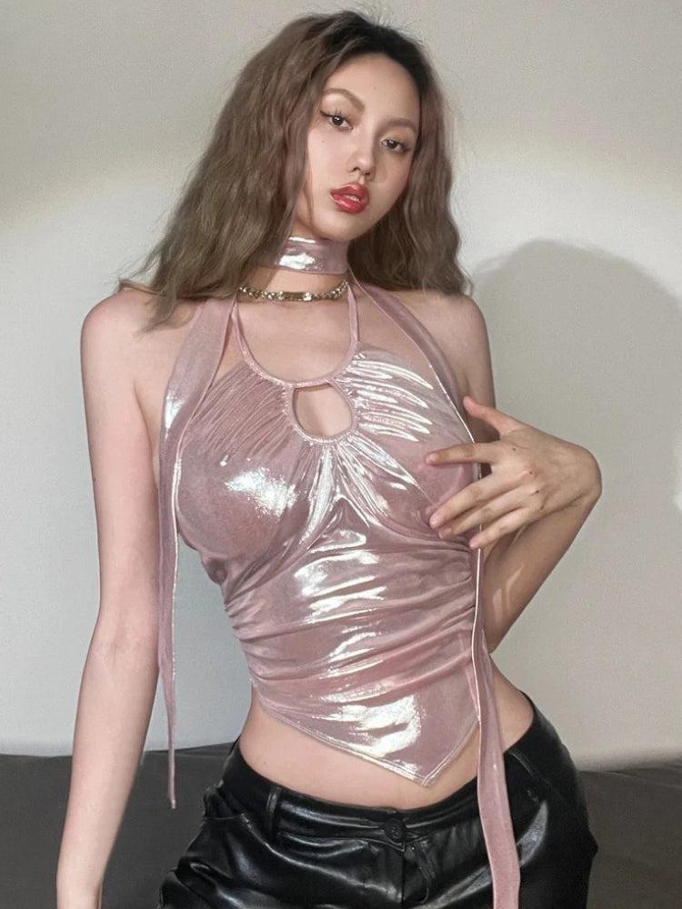 Metallic Halter Neck Top