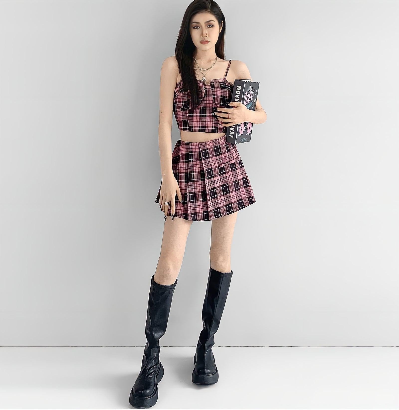 Pink Mini Skirt & Crop Top Two Piece Set