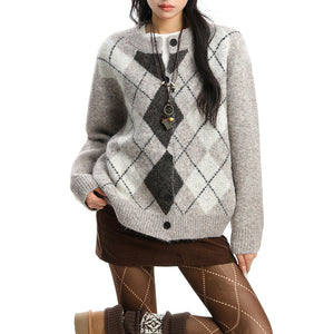 Library Crush Argyle Button Up Cardigan