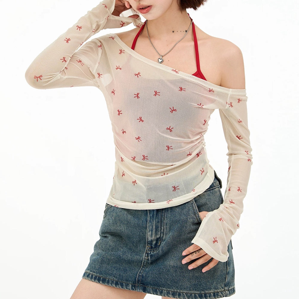 Balletcore Aesthetic Bow Mesh Top