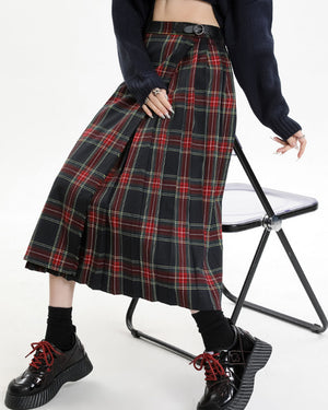 Black and Red Plaid Midi Skirt