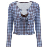 Gossip Goes Around Plaid Top + Cardigan Set