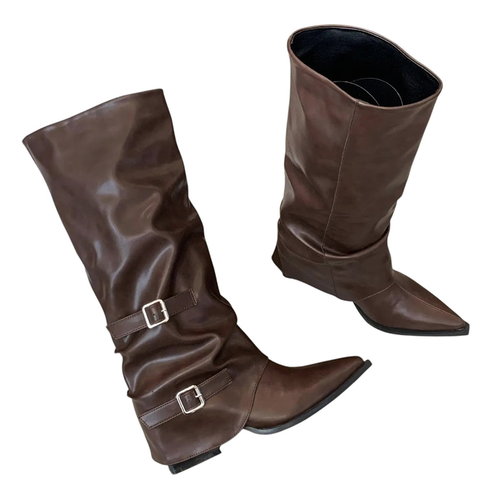 Korean Style Slouch Buckle Boots