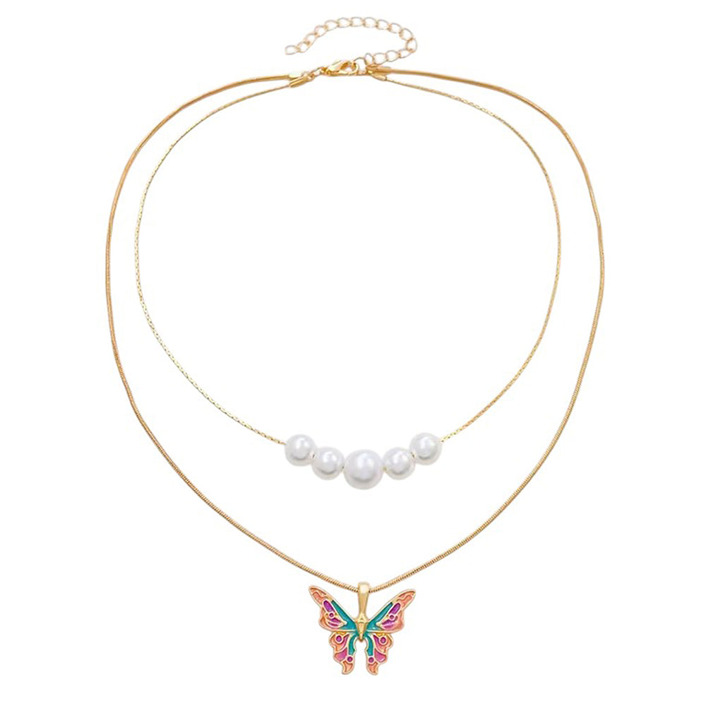 Butterfly Pearl Layered Necklace