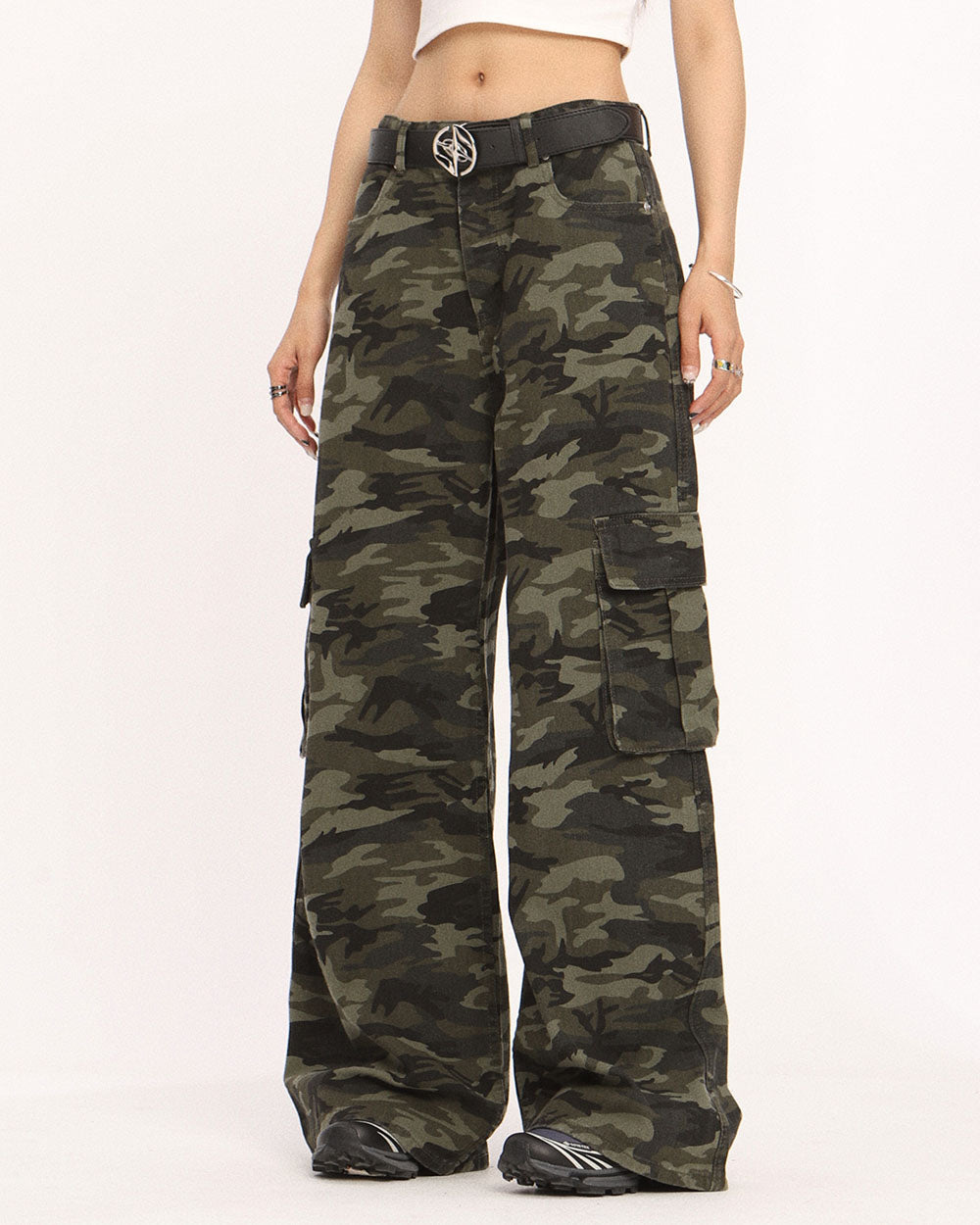 Camo Wide-Leg Cargo Pants