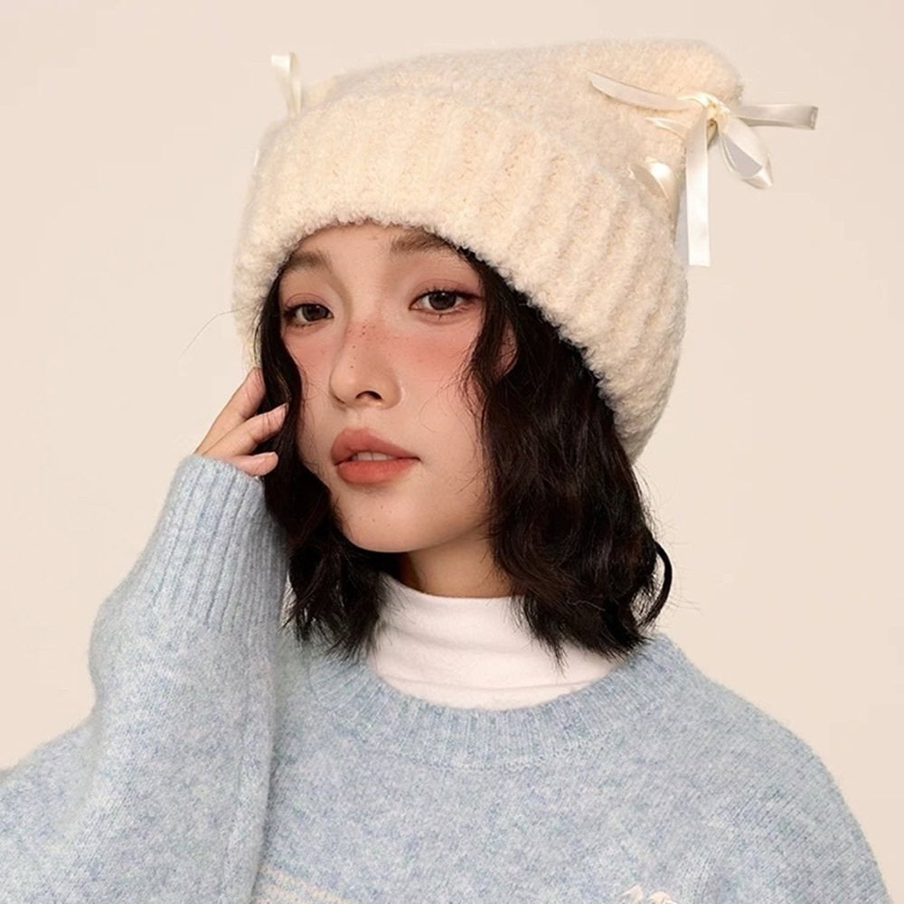 Cat Ear Beanie with Bows