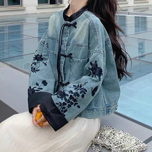 Chinese Style Embroidered Denim Jacket