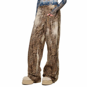 Faded Leopard Print Wide-Leg Trousers
