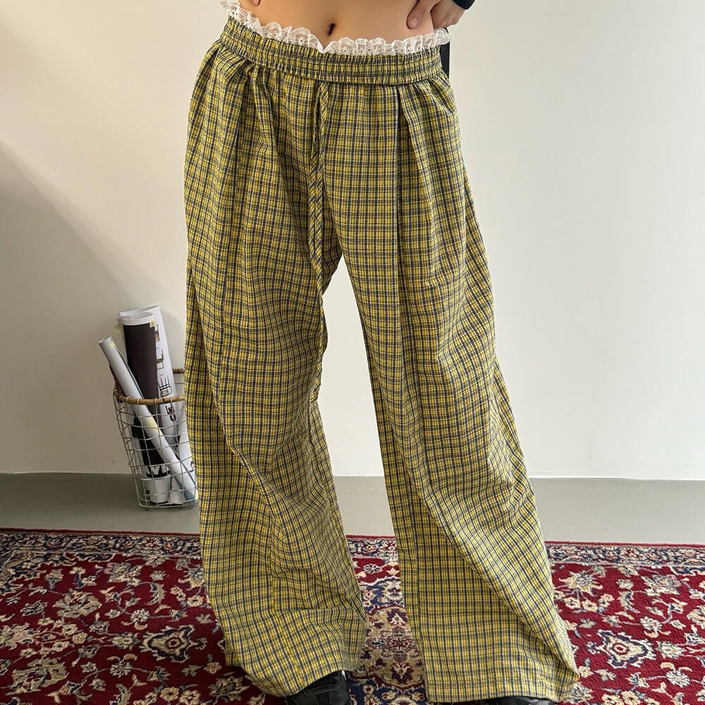 Indie Aesthetic Green Plaid Pants