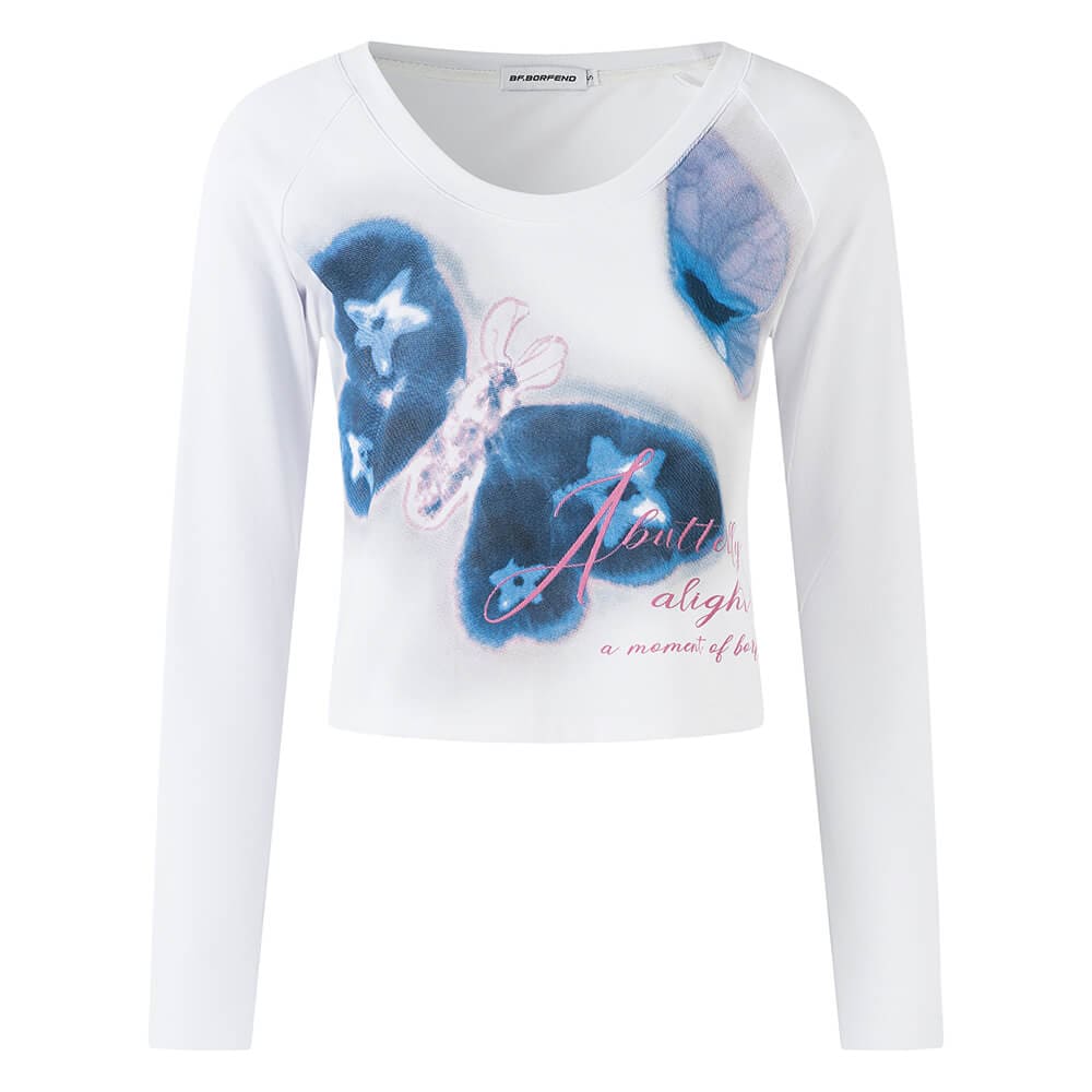 Indie Butterfly Print Long Sleeve Top