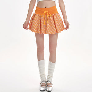 Orange Checkered Bubble Skirt