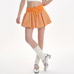 Orange Checkered Bubble Skirt