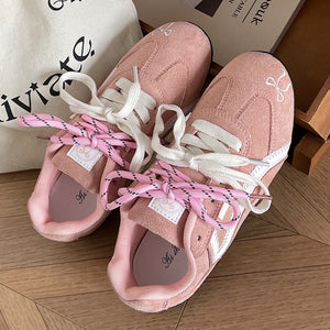 Pink Bow Embroidery Sneakers