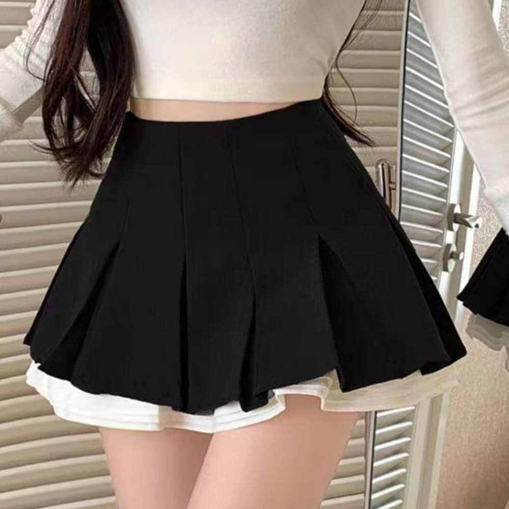 Preppy Ruffle Mini Pleated Skirt