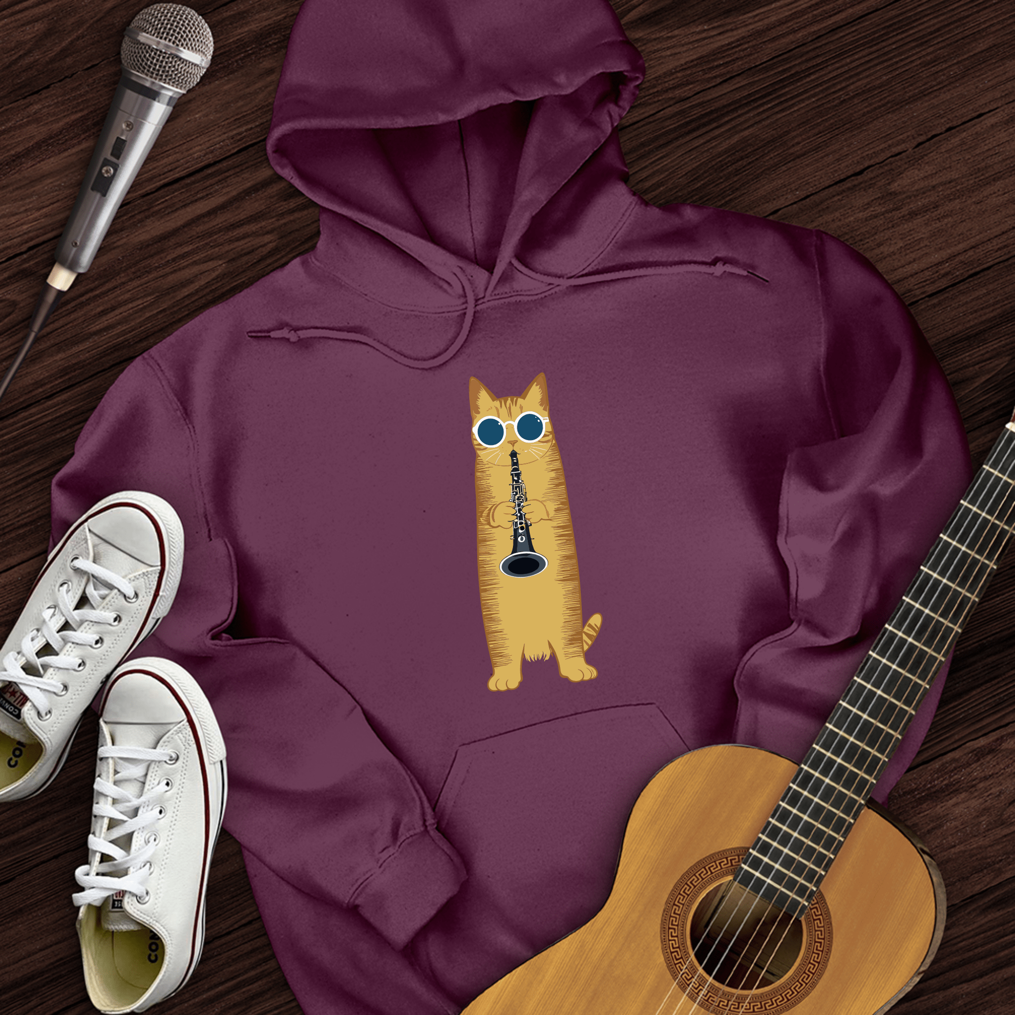 Cat Playing The Clarinet Hoodie