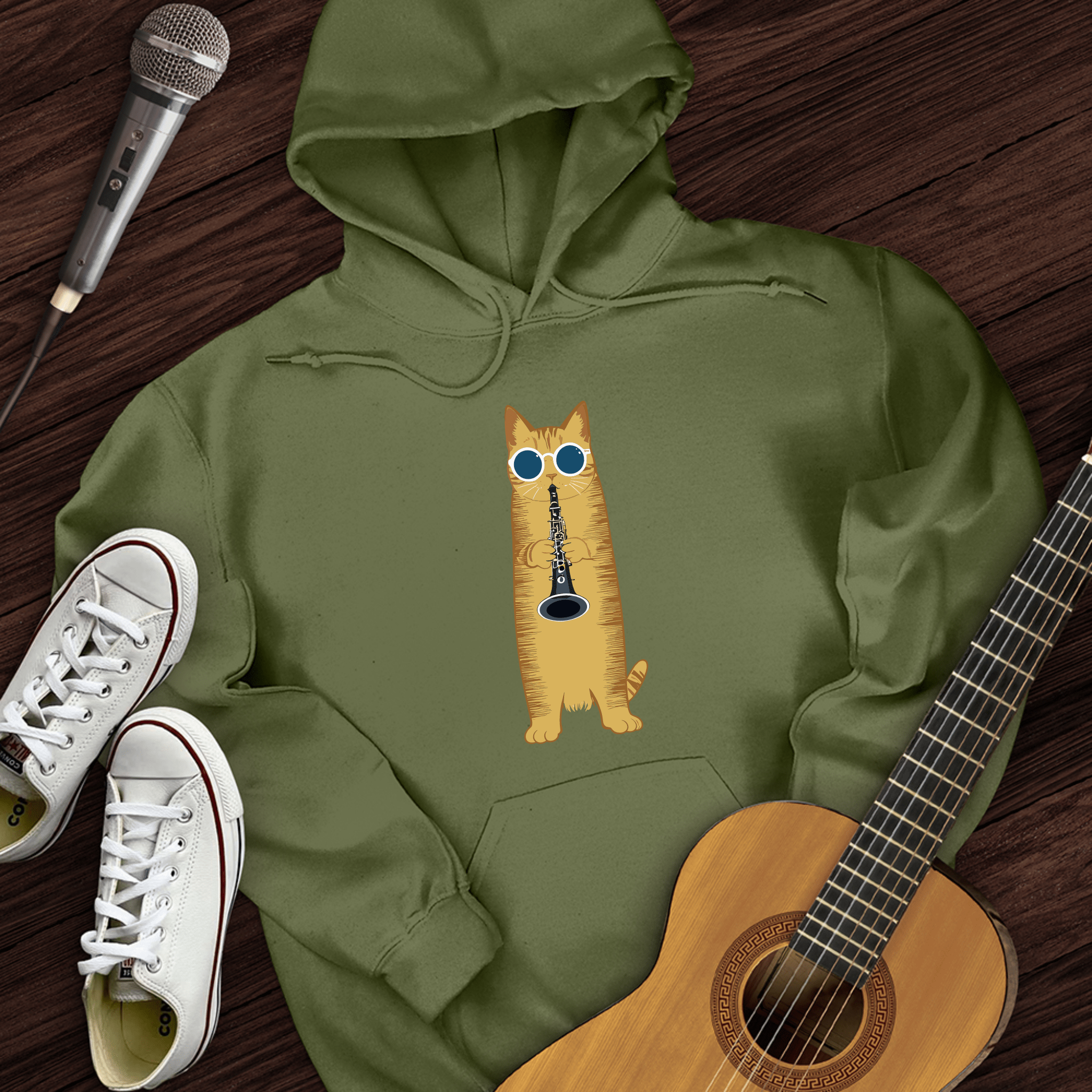 Cat Playing The Clarinet Hoodie