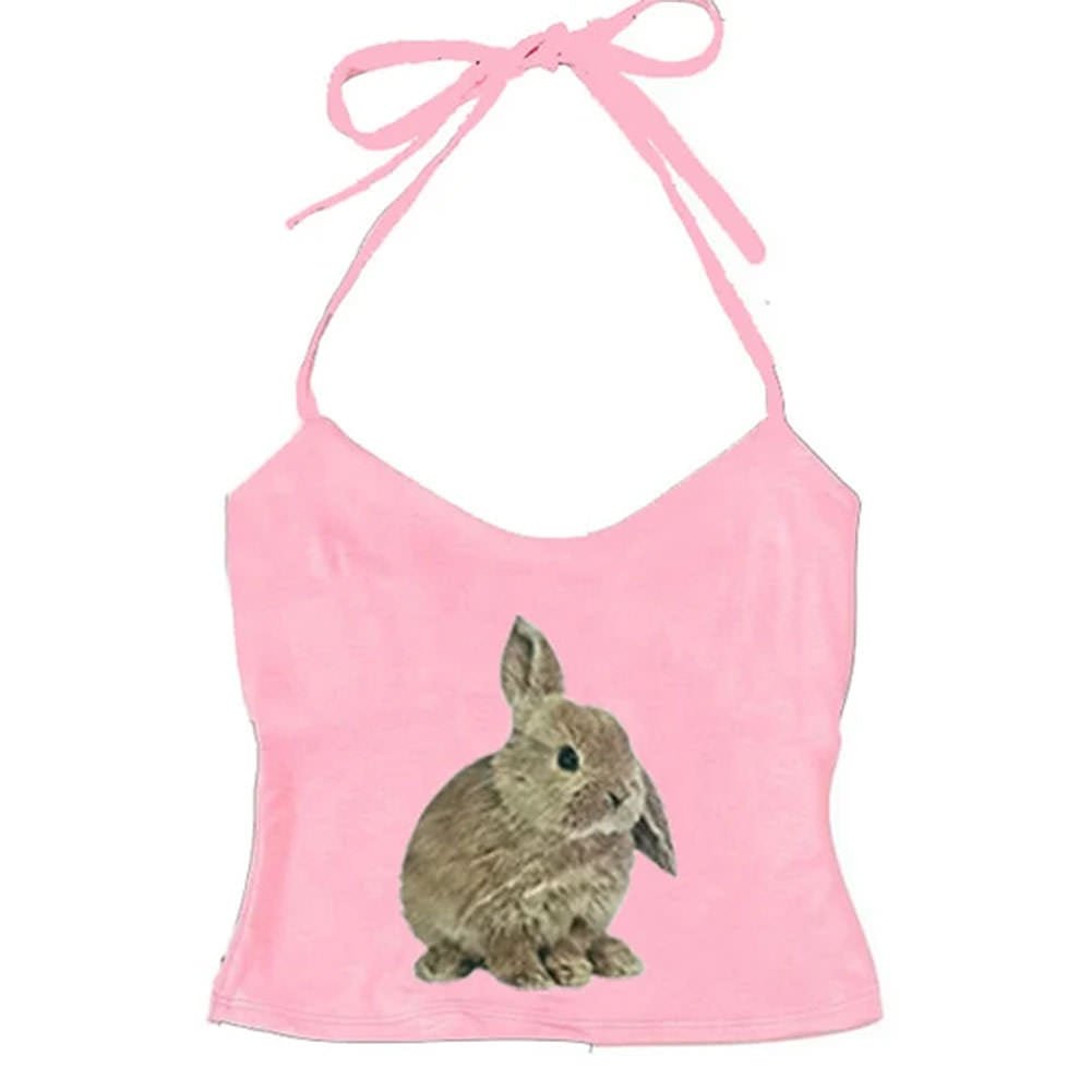 Rabbit Print Y2K Halter Top