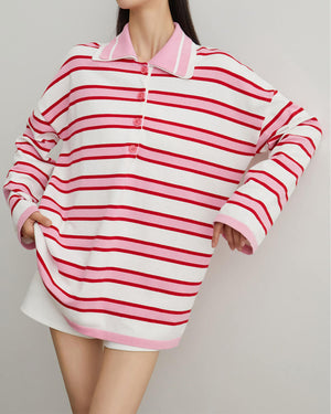 Raspberry Ice Cream Stripe Oversized Polo