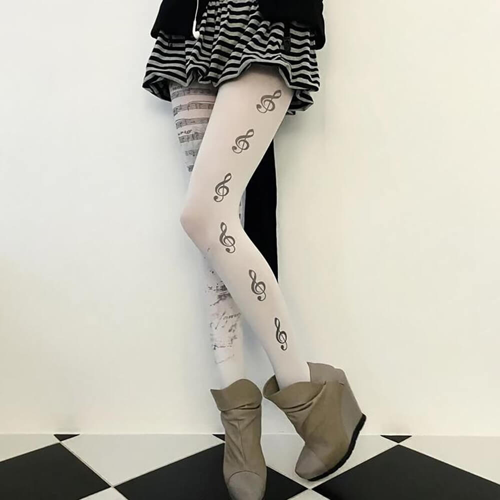 Treble Clef Print Tights
