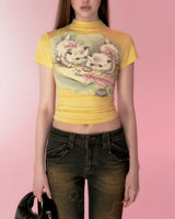 Two Kittens Y2K Baby Tee