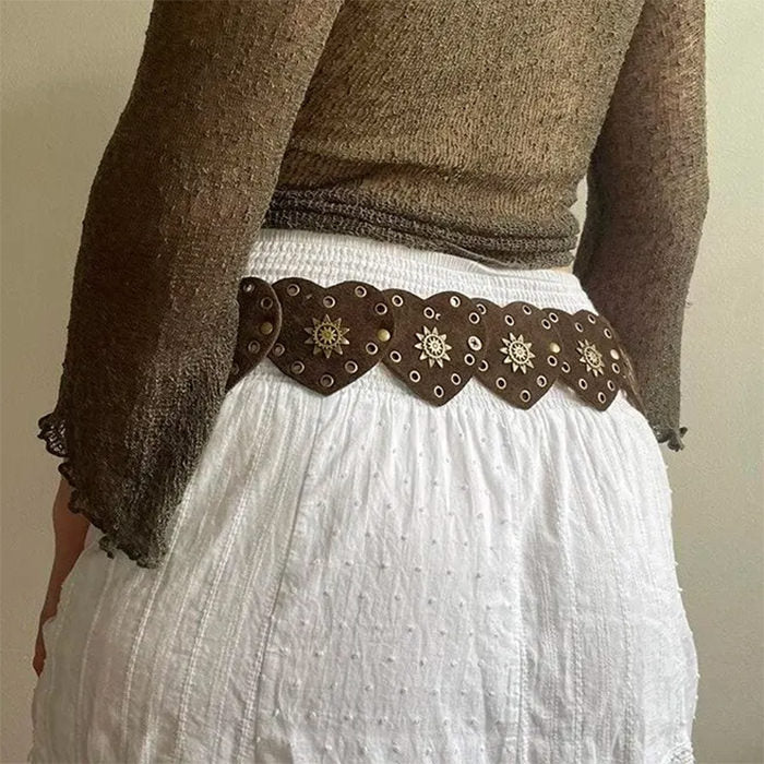 Vintage Heart Brown Suede Belt