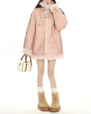 Y2K Fur Trim Aviator Jacket