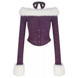 Y2K Fuzzy Off Shoulder Knit Top