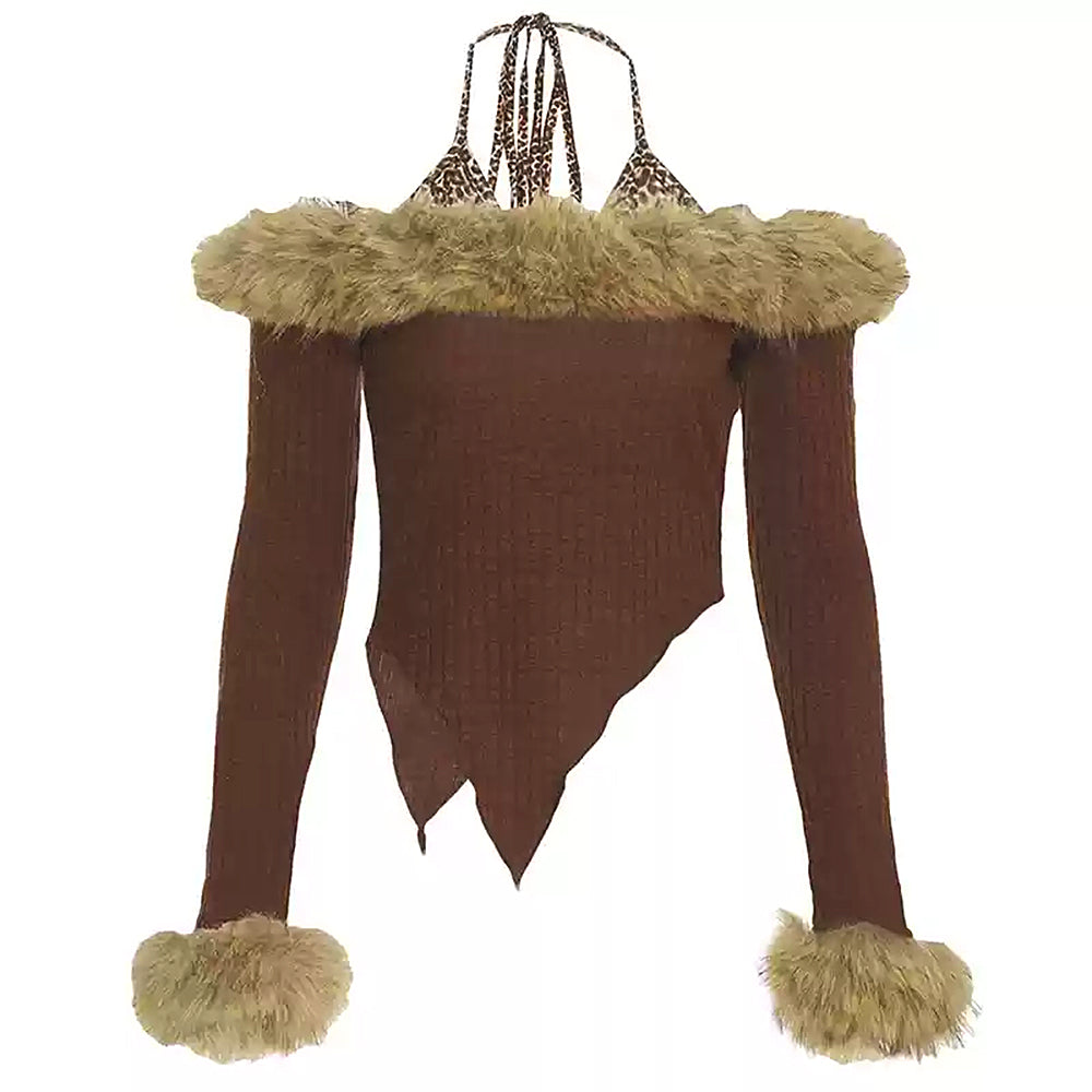 Y2K Fuzzy Off-Shoulder Top